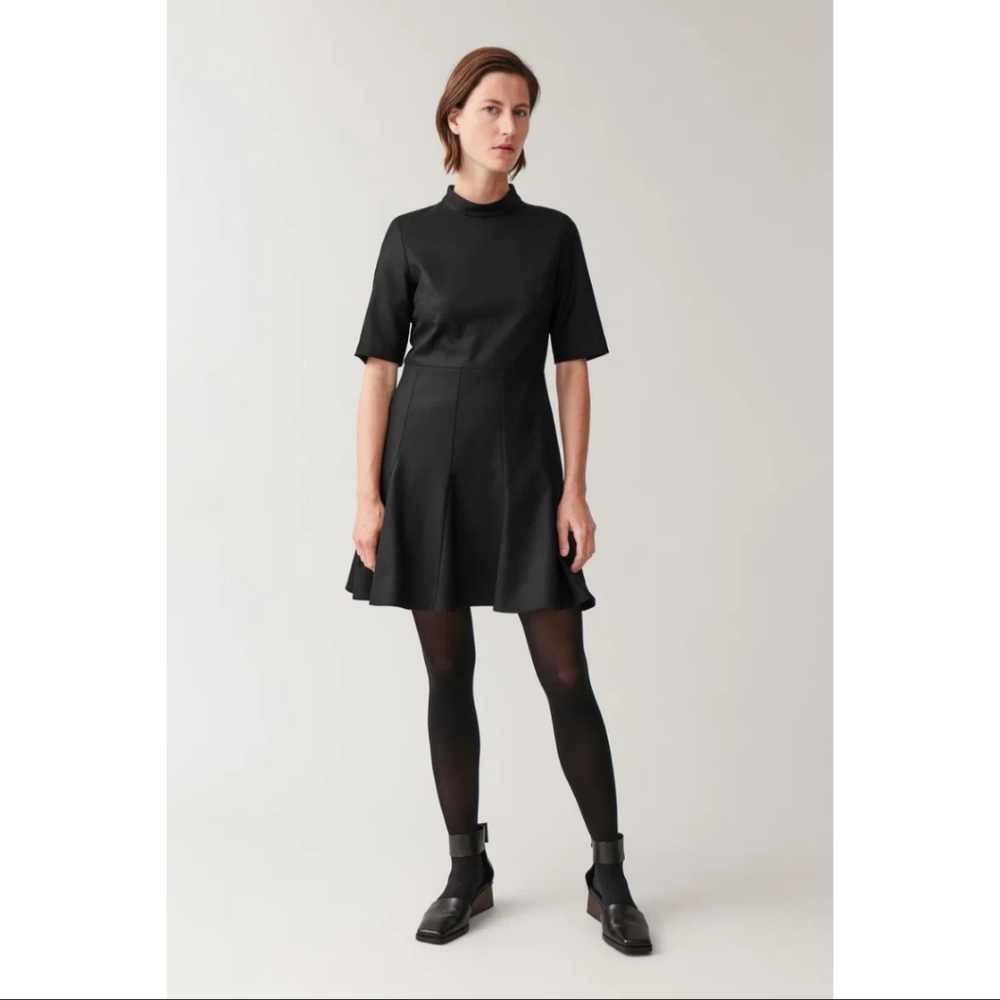 COS High-Neck Fitted-Waist Dress in Black